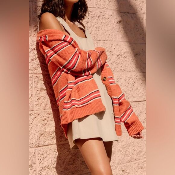 For love & Lemons Charlie Striped Alpaca Cardigan Button Up Sweater Size XL - Picture 2 of 11